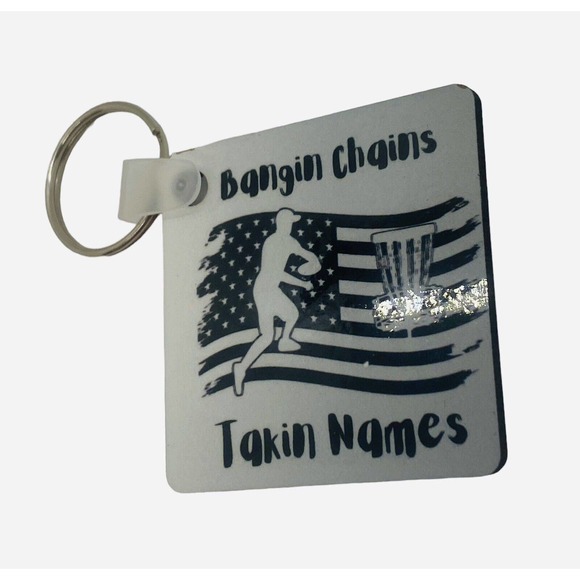 Disc Golf Keychain BANGIN CHAINS PATRIOTIC Grey Gradient Custom Made Key Ring - Picture 7 of 7